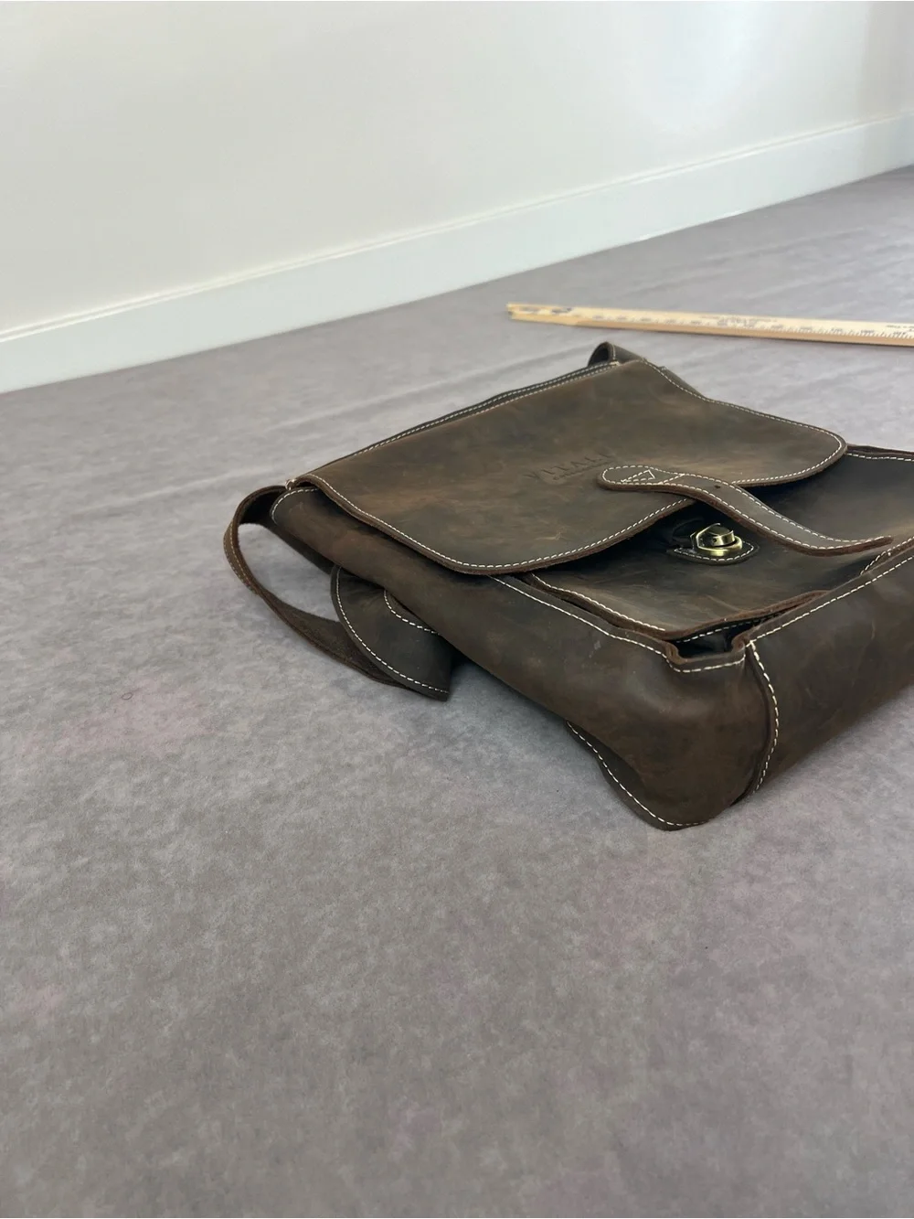 & Other Stories Distressed Brown Leather Messenger Bag